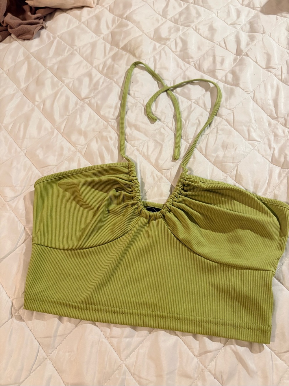 Olive Green Ribbed Halter Crop Top